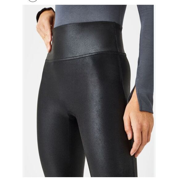 Spanx Leggings Faux Leather Look Size Large Control Waistband Slimming - Picture 5 of 8